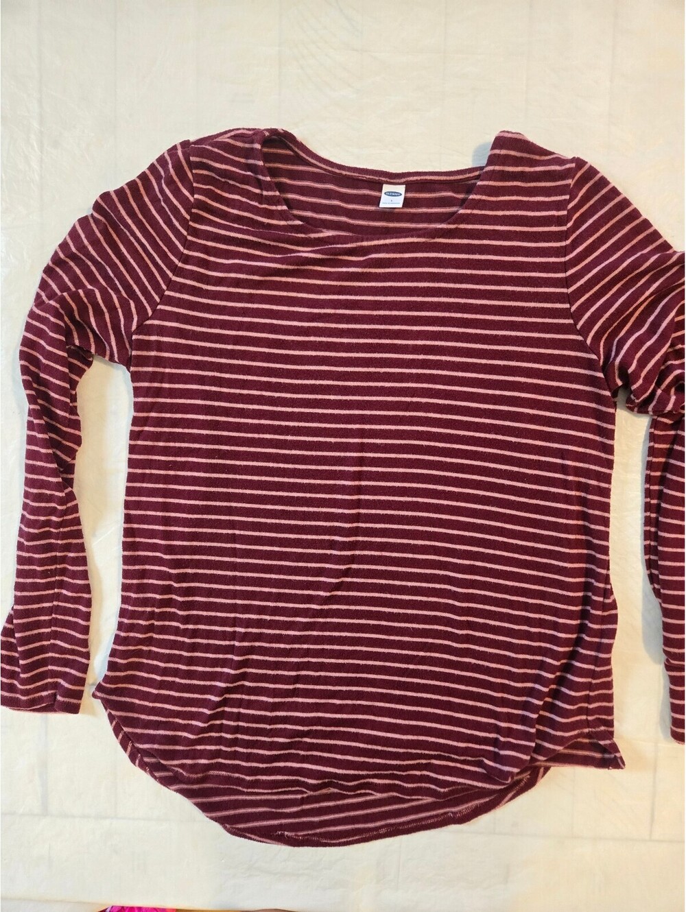 Old Navy Women’s Large Burgundy Pink Striped Long Sleeve Cowl Neck Top Rayon